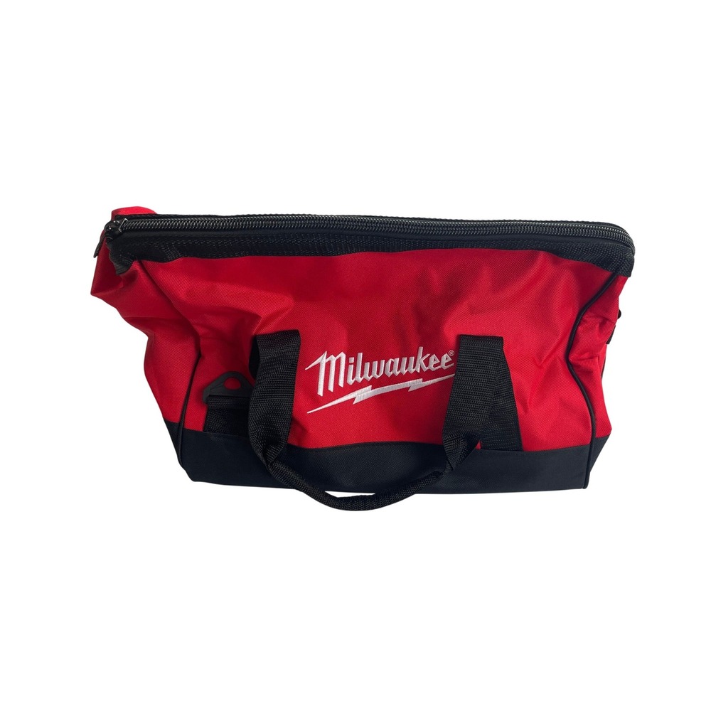 Milwaukee Red Black Canvas Tool Bag 13 Inch Zippered Contractor Storage Tote